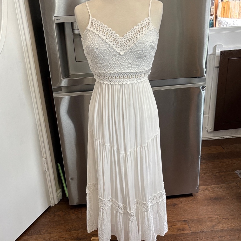 Lulu's White Crochet Bodice Maxi Dress